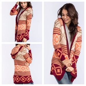 NEW!! Tribal Pattern Womens Hooded Cardigan