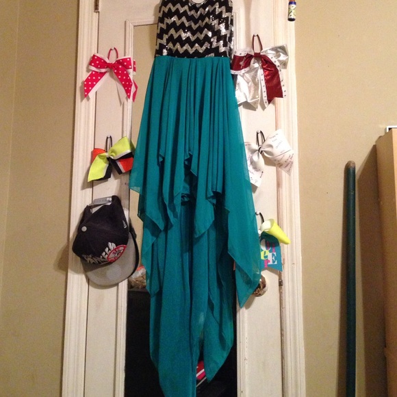 High low teal chevron dress