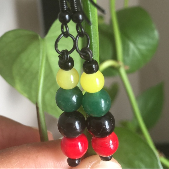 Handmade by me Rasta Glass Bead Dangle Earrings