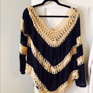 Blue and ivory crochet tunic