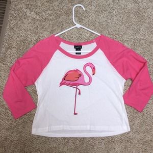 Cropped flamingo graphic shirt