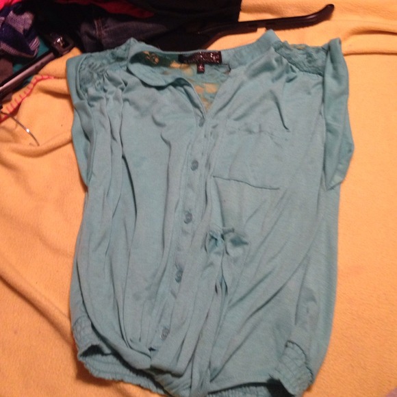 Turquoise Button up shirt with floral back