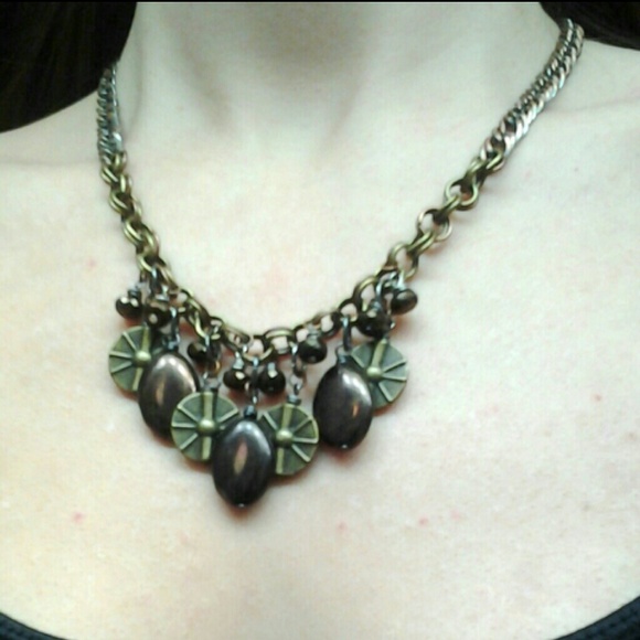 Handcrafted, Chocolate & Brass Bangle Necklace