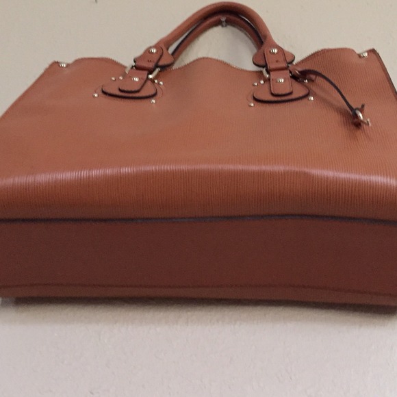 Camel Brown Faux Leather Tote Handbag - Picture 3 of 4