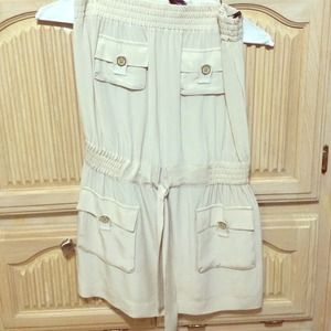 Light khaki satin strapless dress