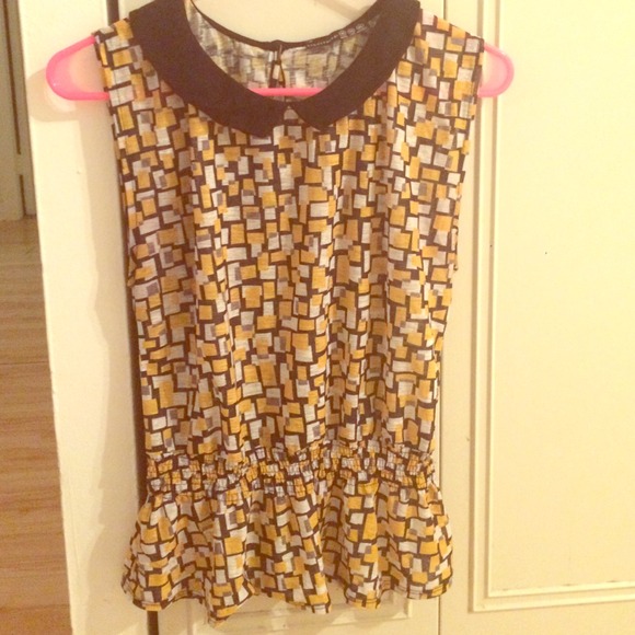 Yellow and black patterned dress blouse