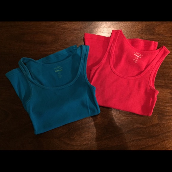 Two Ribbed Old Navy Tanks - Pink and Blue - Small