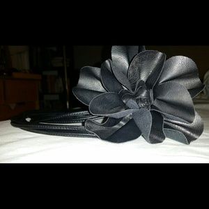 Black pleather Flower accent belt!