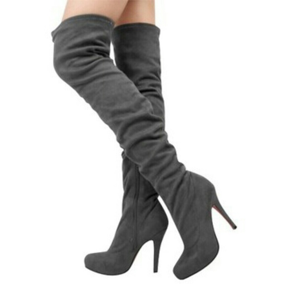 Gray thigh high boots
