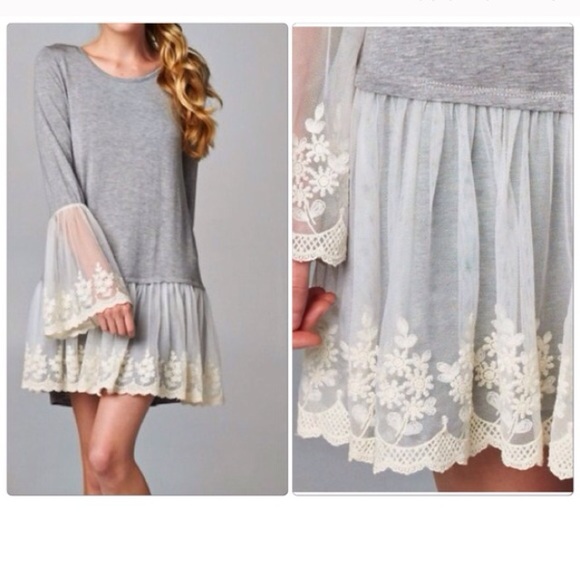 BOUTIQUE Dresses & Skirts - Last one Flash SALE ! Gray tunic lace detail