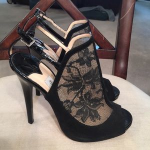 Jimmy Cho Black Maylen Lace Suede platform sandal