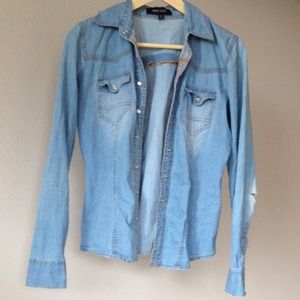 Distressed Chambray Button Up