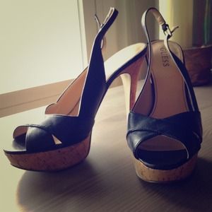 Guess open toe slingback cork platform heels 8