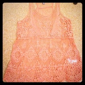 Coral Crochet lace tank