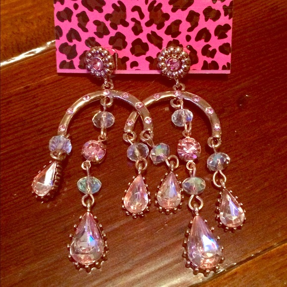 Betsey Johnson Earrings with pink crystals, cute!