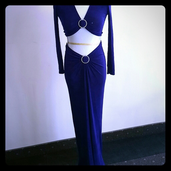 2 Piece Royal blue outfit rhinestone embellishment