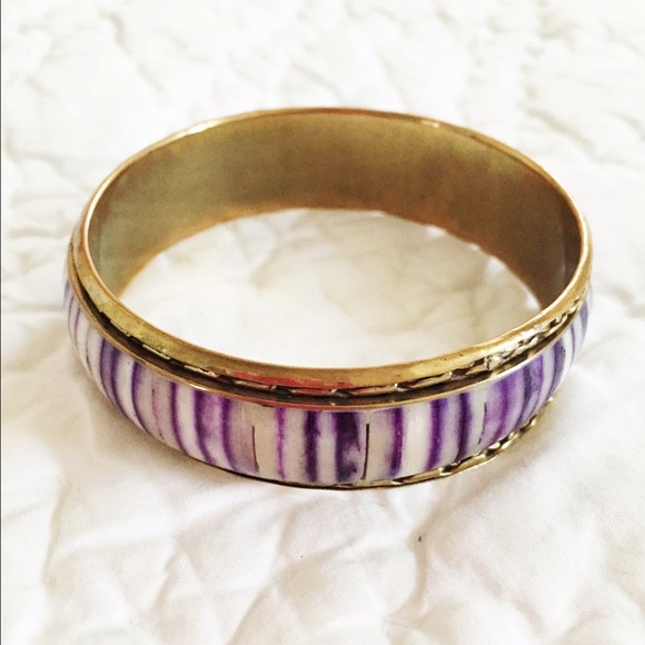 Purple and white striped bangle bracelet