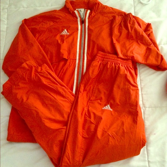 orange adidas suit
