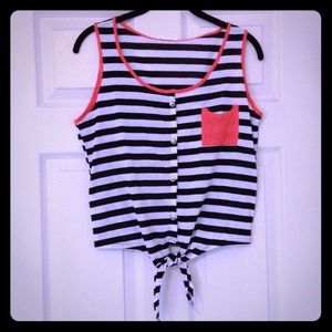 BLACK AND WHITE WITH CORAL TRIM TANK TOP