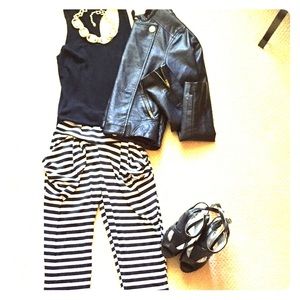 Black and white stripe harem pant with pockets