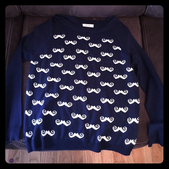 Navy mustache sweater