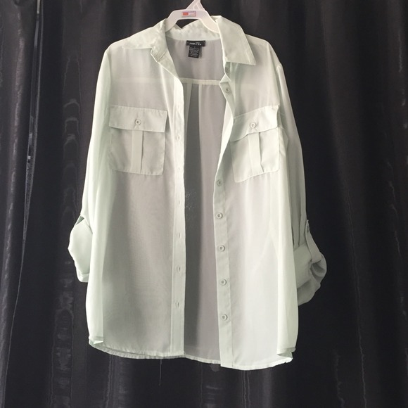 Sheer mint button up - Picture 1 of 2