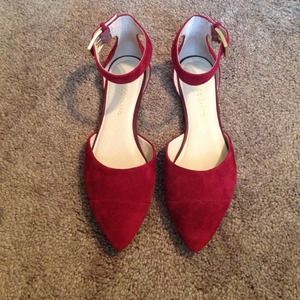 Red suede pointed flats