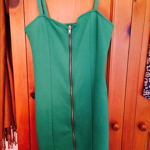 H&M green zip up bodycon dress