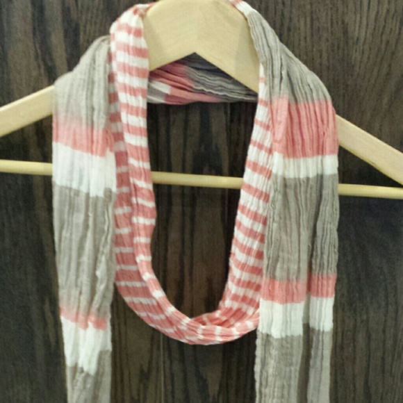 Coral, Tan & White Striped Scarf - Picture 1 of 2