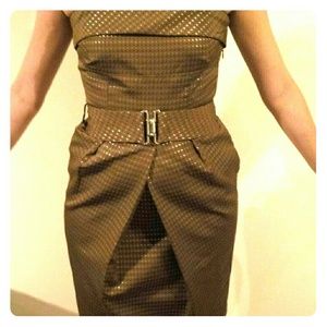Strapless Zara Gold/Brown polkadot Dress