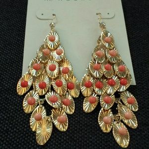 Gold and Coral Drop Earrings
