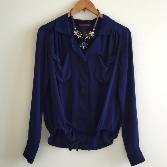 Buckle Tops - Navy Chiffon Blouse SALE!