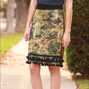 Pom Pom tapestry pencil skirt