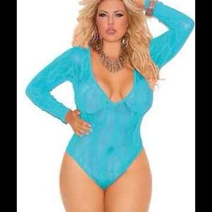 Womens Plus Size Lingerie Stretch Lace Neon blue