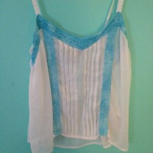 Hollister Chiffon White and Teal Tank Top