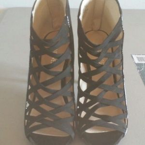Black suede criss-cross heels