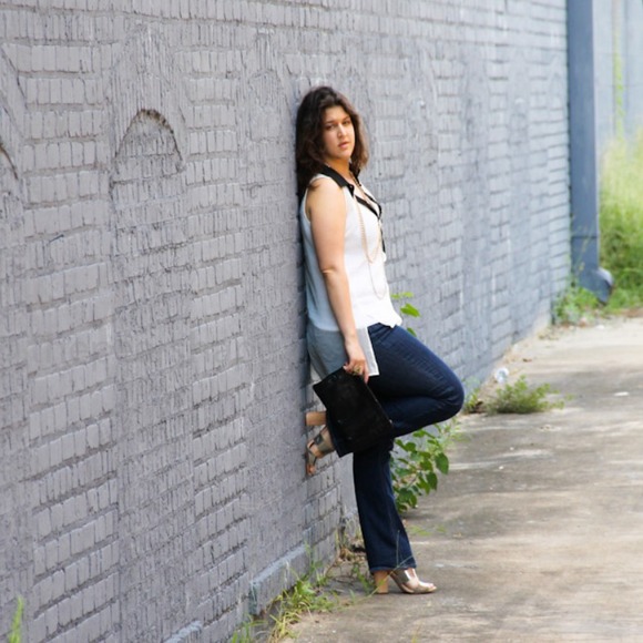 H.i.P Tops - Black and white contrast sheer tunic