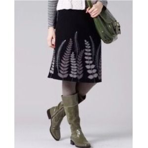 Boden Fun Skirt, Black w/Grey Leaf Appliqués, 8