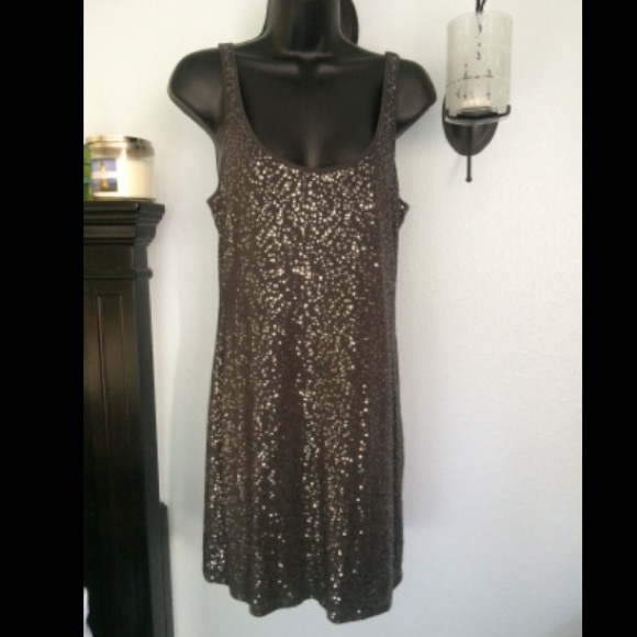 Express Tops - Express Sequin Charcoal Tank Tunic/Dress