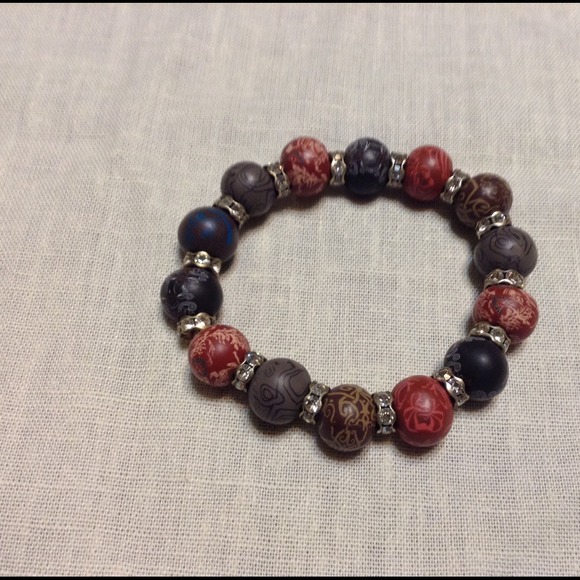 Handcrafted clay bead bracelet with rhinestones