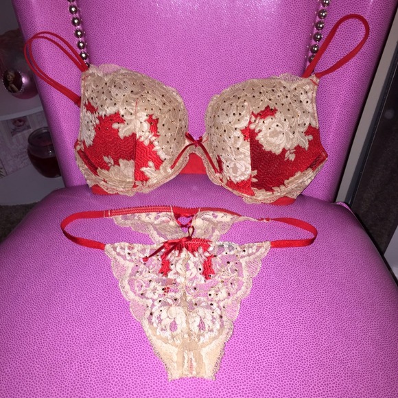 Victoria's Secret Other - VS Red Nude Lace Rhinestone 3pc Set