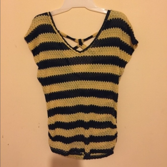 Navy blue and yellow knitted top