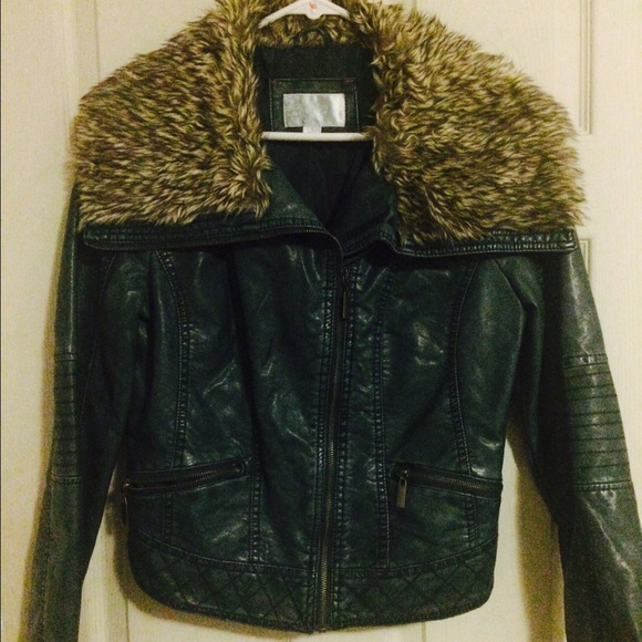 Xhileration pleather jacket with fur collar
