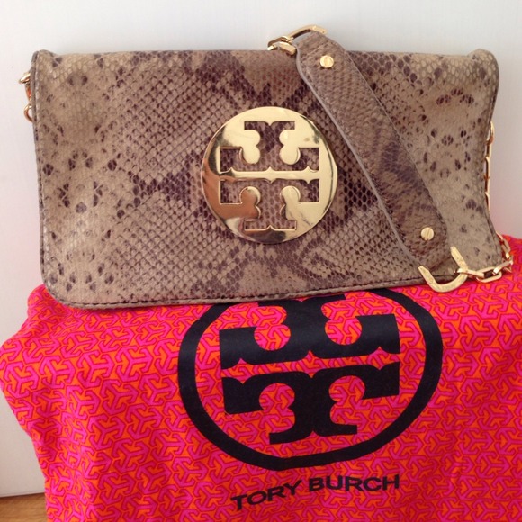 Tory Burch Snake Print Reva Clutch Handbag