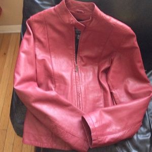 Red leather coat