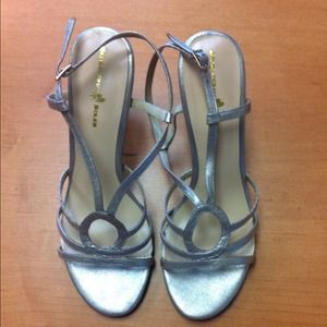 Platinum Leather High Heel sandals. Size 14
