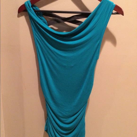 Bebe green tank with elastic black trim