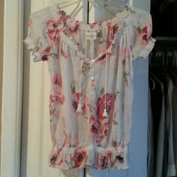 White sheer top with floral print