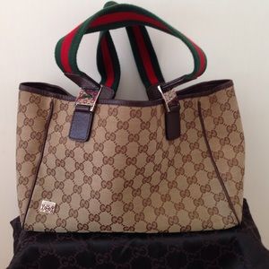 Gucci Signature Logo Brown/Tan Shopper Tote Bag