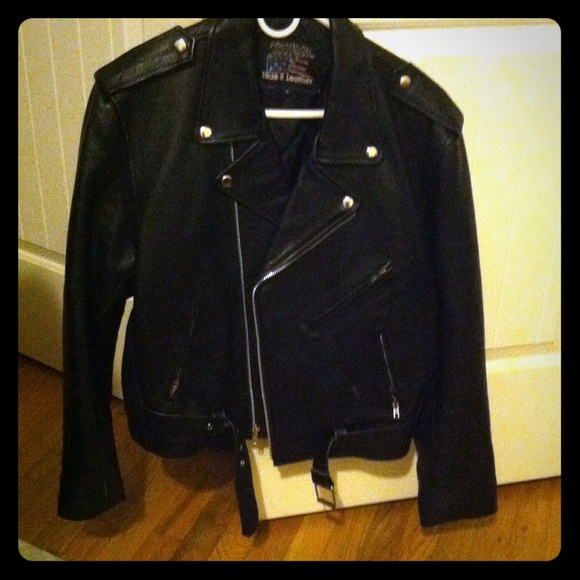 Black leather classic biker/motorcycle jacket
